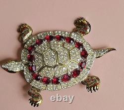 Vintage 40s CORO Adolph Katz Turtle Rhinestone Brooch Collectible Rare