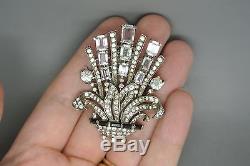 Vintage 40s Crown Trifari sterling Diamante rhinestone Flower basket pin Brooch