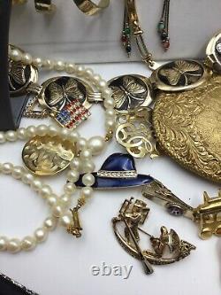 Vintage 50+ Gold Statement Jewelry Lot Necklace Bracelet Brooch Belt Huge Resell
