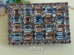 Vintage 50's Kramer NY Rhinestone Rectangle Brooch Blue Pale Lavender