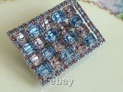 Vintage 50's Kramer NY Rhinestone Rectangle Brooch Blue Pale Lavender