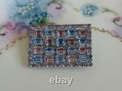 Vintage 50's Kramer NY Rhinestone Rectangle Brooch Blue Pale Lavender