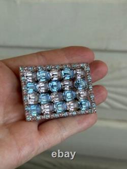 Vintage 50's Kramer NY Rhinestone Rectangle Brooch Blue Pale Lavender