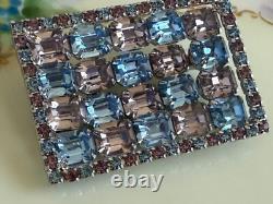 Vintage 50's Kramer NY Rhinestone Rectangle Brooch Blue Pale Lavender