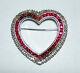 Vintage 50s CINER Rhodium Plated Red Clear Rhinestone Valentine Heart Pin Brooch