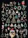Vintage 52 Pc Prong Set Rhinestone Christmas Brooch Lot TREE Santa SNOWMAN Bells