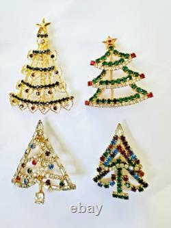 Vintage 52 Pc Prong Set Rhinestone Christmas Brooch Lot TREE Santa SNOWMAN Bells