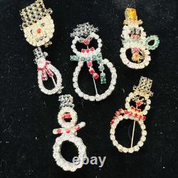 Vintage 52 Pc Prong Set Rhinestone Christmas Brooch Lot TREE Santa SNOWMAN Bells
