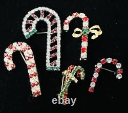 Vintage 52 Pc Prong Set Rhinestone Christmas Brooch Lot TREE Santa SNOWMAN Bells