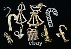 Vintage 52 Pc Prong Set Rhinestone Christmas Brooch Lot TREE Santa SNOWMAN Bells