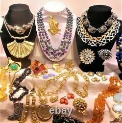 Vintage 53pc Lot Rhinestone Jewelry Earrings Necklaces Brooches & Bracelets