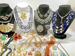 Vintage 53pc Lot Rhinestone Jewelry Earrings Necklaces Brooches & Bracelets