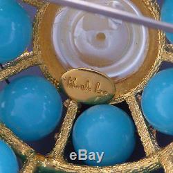 Vintage 60's Kjl Kenneth Jay Lane Pearl Turquoise Rhinestone Tiered Brooch Pin