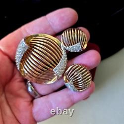 Vintage 60s Boucher Numbered Gold Plated Glass Rhinestones Brooch Earrings Set