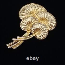 Vintage 70's Palm Leaf Gold Tone Rhinestone Brooch Pin 2.5 Water Lily