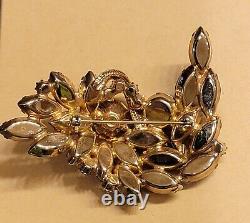 Vintage AB BLUE RHINESTONE Guilded BROOCH Pin