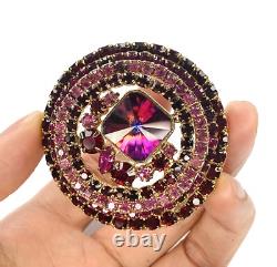 Vintage ALICE CAVINESS Dome Brooch Rivoli Pink Red Purple Rhinestone Pin