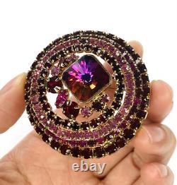 Vintage ALICE CAVINESS Dome Brooch Rivoli Pink Red Purple Rhinestone Pin