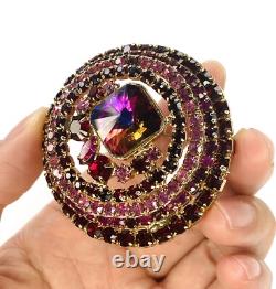 Vintage ALICE CAVINESS Dome Brooch Rivoli Pink Red Purple Rhinestone Pin