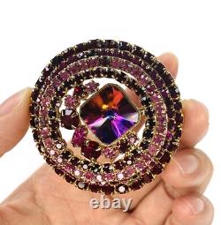 Vintage ALICE CAVINESS Dome Brooch Rivoli Pink Red Purple Rhinestone Pin