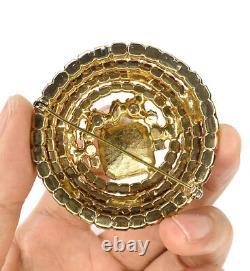 Vintage ALICE CAVINESS Dome Brooch Rivoli Pink Red Purple Rhinestone Pin