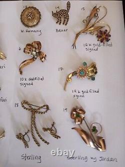 Vintage ALL Signed Brooch Jewelry LOT Trifari Coro Brooks Gold Filled Sterling
