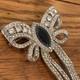 Vintage ART DECO Silver Tone POT METAL Rhinestone Bow Brooch Pin Huge 3.5
