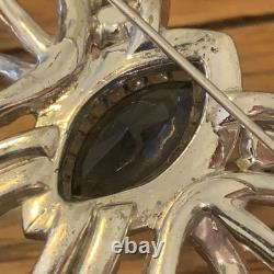 Vintage ART DECO Silver Tone POT METAL Rhinestone Bow Brooch Pin Huge 3.5