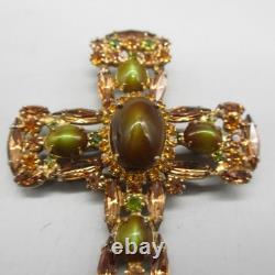 Vintage Alice Caviness Brooch Unsigned Cross Givre Glass Rhinestone Statement