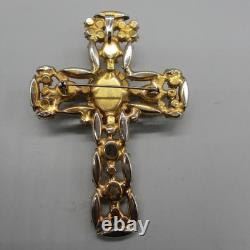 Vintage Alice Caviness Brooch Unsigned Cross Givre Glass Rhinestone Statement