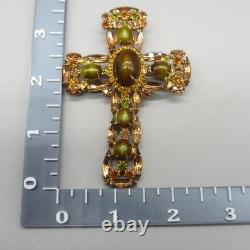 Vintage Alice Caviness Brooch Unsigned Cross Givre Glass Rhinestone Statement