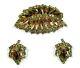 Vintage Alice Caviness Rhinestones Leaf Brooch Earrings Set Costume Jewelry
