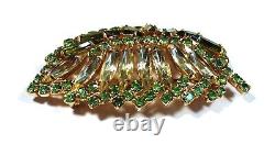Vintage Alice Caviness Rhinestones Leaf Brooch Earrings Set Costume Jewelry
