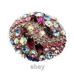 Vintage Alice Caviness Womens Brooch Pin Gold Tone Multicolor Rhinestones