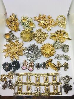 Vintage Amazing Rhinestone Jewelry Lot 22 Pc Brooch Pins Bracelet Earrings