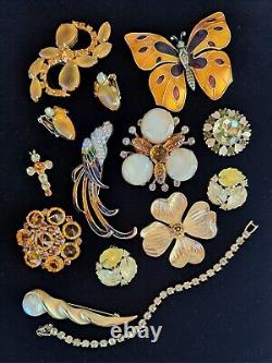 Vintage Amber Rhinestone Brooch Lot Unsigned Juliana Germany LS