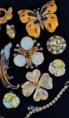 Vintage Amber Rhinestone Brooch Lot Unsigned Juliana Germany LS