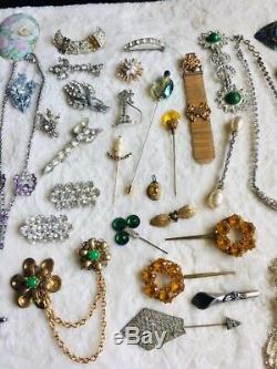 Vintage Antique Victorian Art Deco Lot Of 55 Brooch Bracelet Rhinestone Jewelry