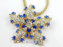 Vintage Arnold Scaasi Bermuda Blue Star Brooch Pendant Necklace Rhinestone
