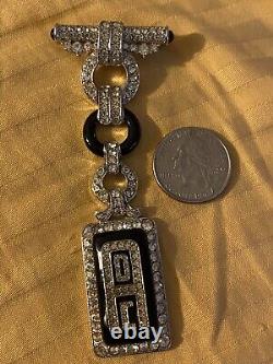 Vintage Art Deco/89 ADC Silver Tone Rhinestones Large Brooch Pin Rare Design