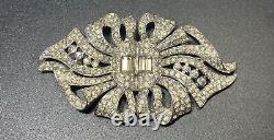 Vintage Art Deco Brooch #5 Rhinestone Cluster Baguette Crystal Rhodium Plated