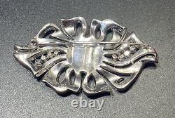 Vintage Art Deco Brooch #5 Rhinestone Cluster Baguette Crystal Rhodium Plated