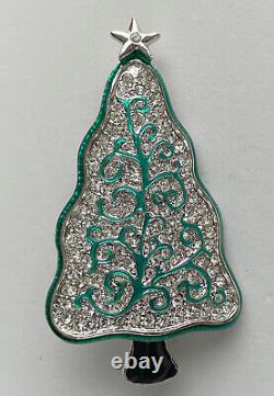 Vintage Art Deco Christmas Tree Pin Brooch Lia Rhinestones Enamel Book Piece Htf