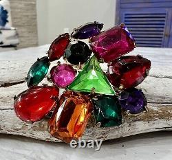 Vintage Art Deco Cluster Lucite Cabochons Rhinestones Multicolored Brooch Pin #8