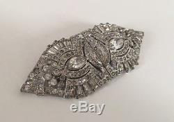 Vintage Art Deco Coro Duette Rhodium Plated Rhinestone Brooch Fur Clips Mint