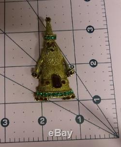 Vintage Art Deco Designe Rhinestone Gold Tone Santa Christmas Tree Pin Brooch
