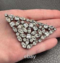 Vintage Art Deco Era Fabulous Old Clear Rhinestone Paste Brooch Pin Pendant