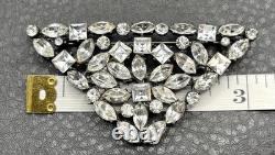 Vintage Art Deco Era Fabulous Old Clear Rhinestone Paste Brooch Pin Pendant