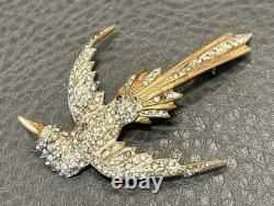 Vintage Art Deco Gold Plated Sterling Silver Rhinestone Swallow Bird Brooch Pin