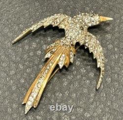 Vintage Art Deco Gold Plated Sterling Silver Rhinestone Swallow Bird Brooch Pin
